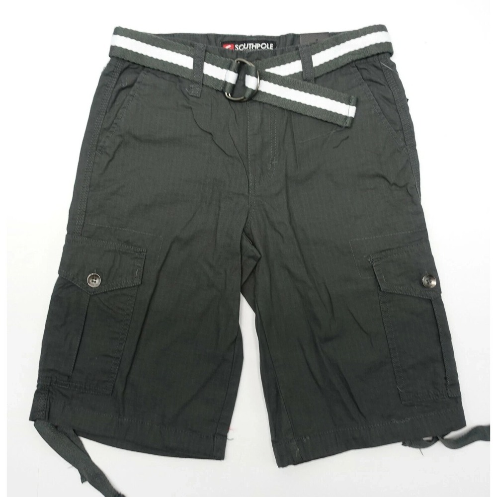 Southpole Ripstop Cargo Shorts Boys Size 10 Canvas Belt Lightweight Cotton Gray